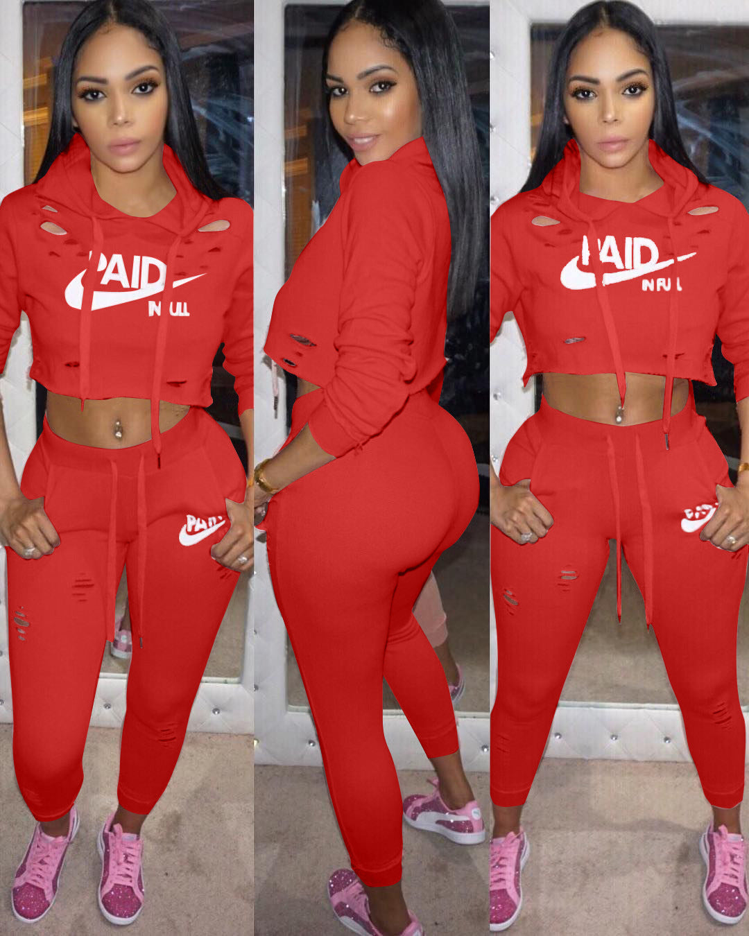 Women's Autumn & Winter Letter Printed Slim-Fitting Casual Two-Piece Pants Set 4