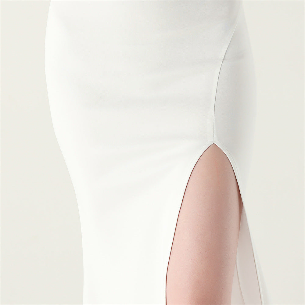 Women fishbone lace-up V neck suspender sexy formal party fishtail evening dress 45