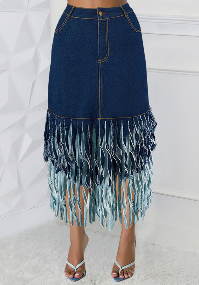 Plus Size Women Patchwork Tassel Skirt