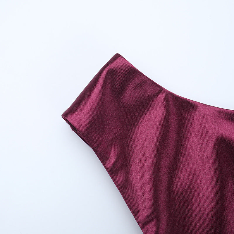 Sexy One Shoulder Hollow-Out Satin Maxi Dress Chic Gown 15