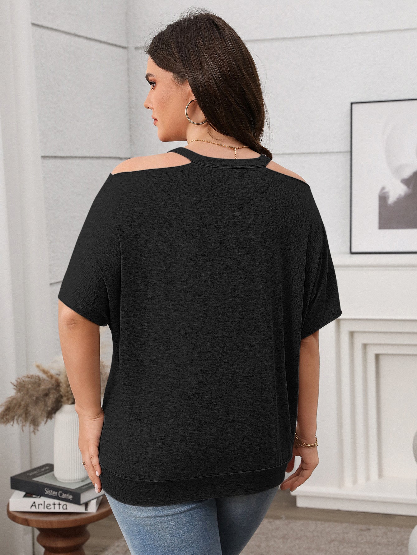 Spring/Summer Women's Plus Size Casual Solid Color Slash Shoulder Bat Sleeve Top 12