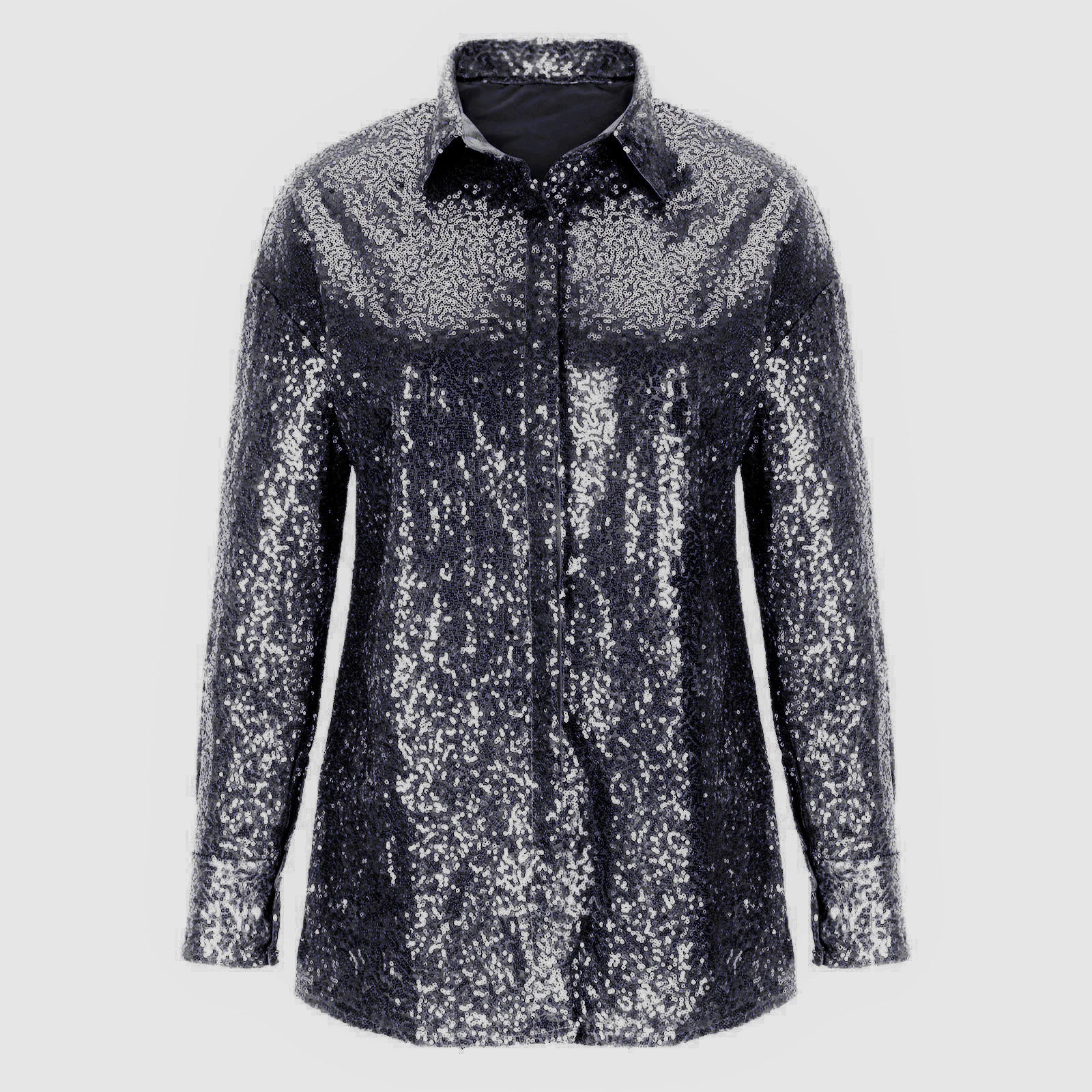 Women sequined loose long shirt 3