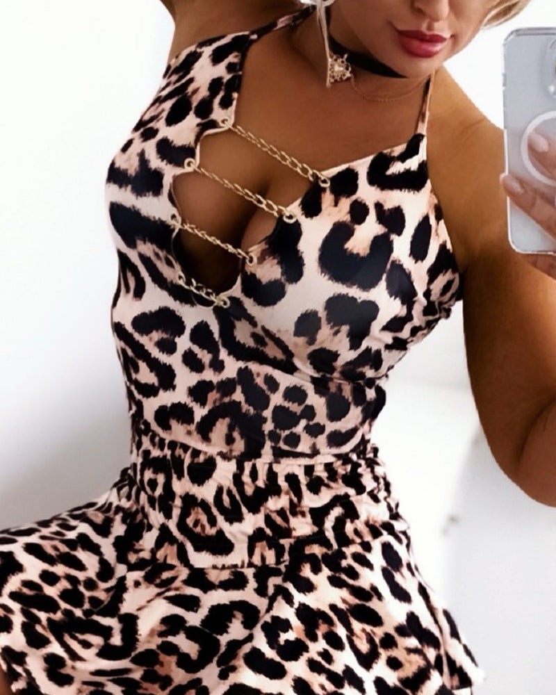 Women Chain Leopard Print Sexy Mini Dress 4