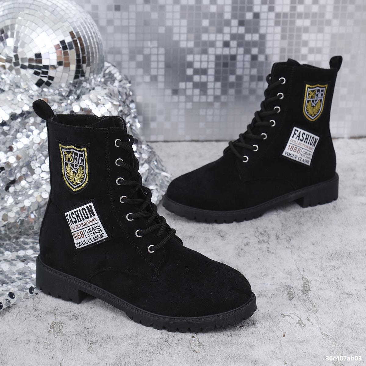 Winter Thick Sole Lace-Up Low Heel Decorated Martin Boots Women's Shoes 15