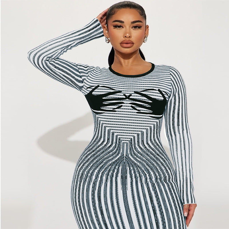 Plus Size Women's Round Neck Slit Long Sleeve Dress 4