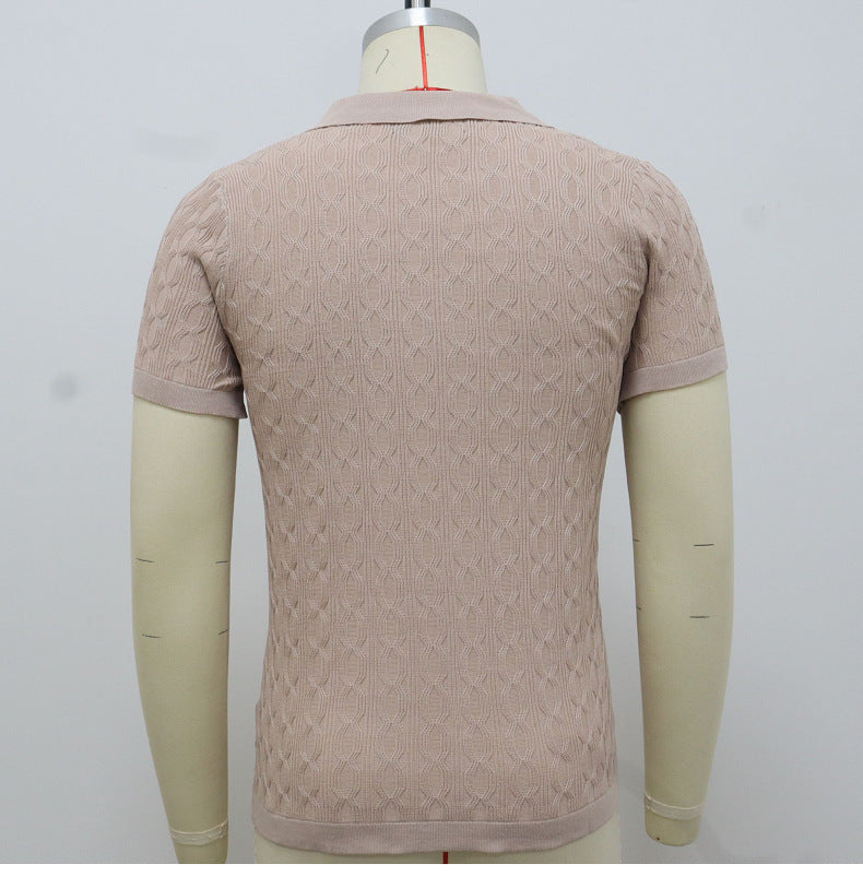 Summer Short Sleeve Men's Fashion Knitting Top Casual Button Polo Shirt 10