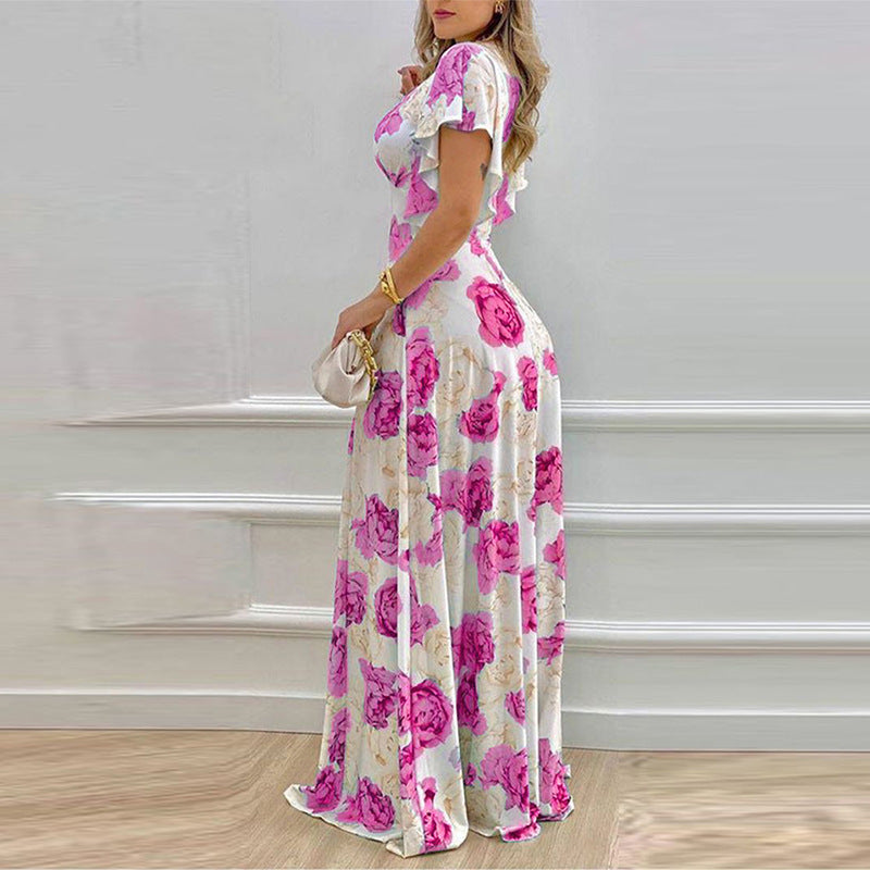 Women Spring Sexy V-neck Print Dress 17