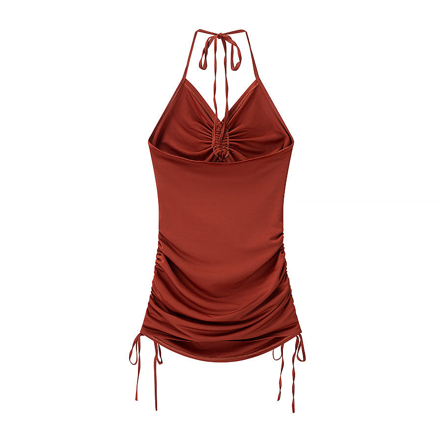 Summer Women's Fashion Slim Fit Lace-Up Drawstring Halter Neck Mini Dress 5