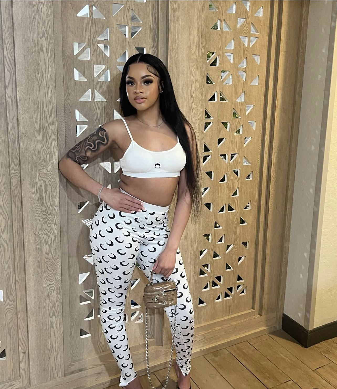 Women sexy vest and Long pants crescent print two-piece set