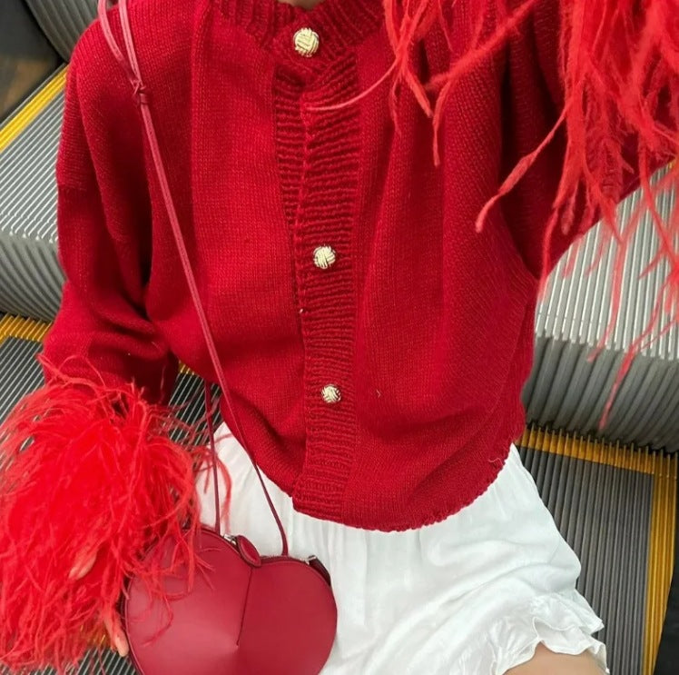 Women's Furry Patchwork Long Sleeve Button Knitting Cardigan 14