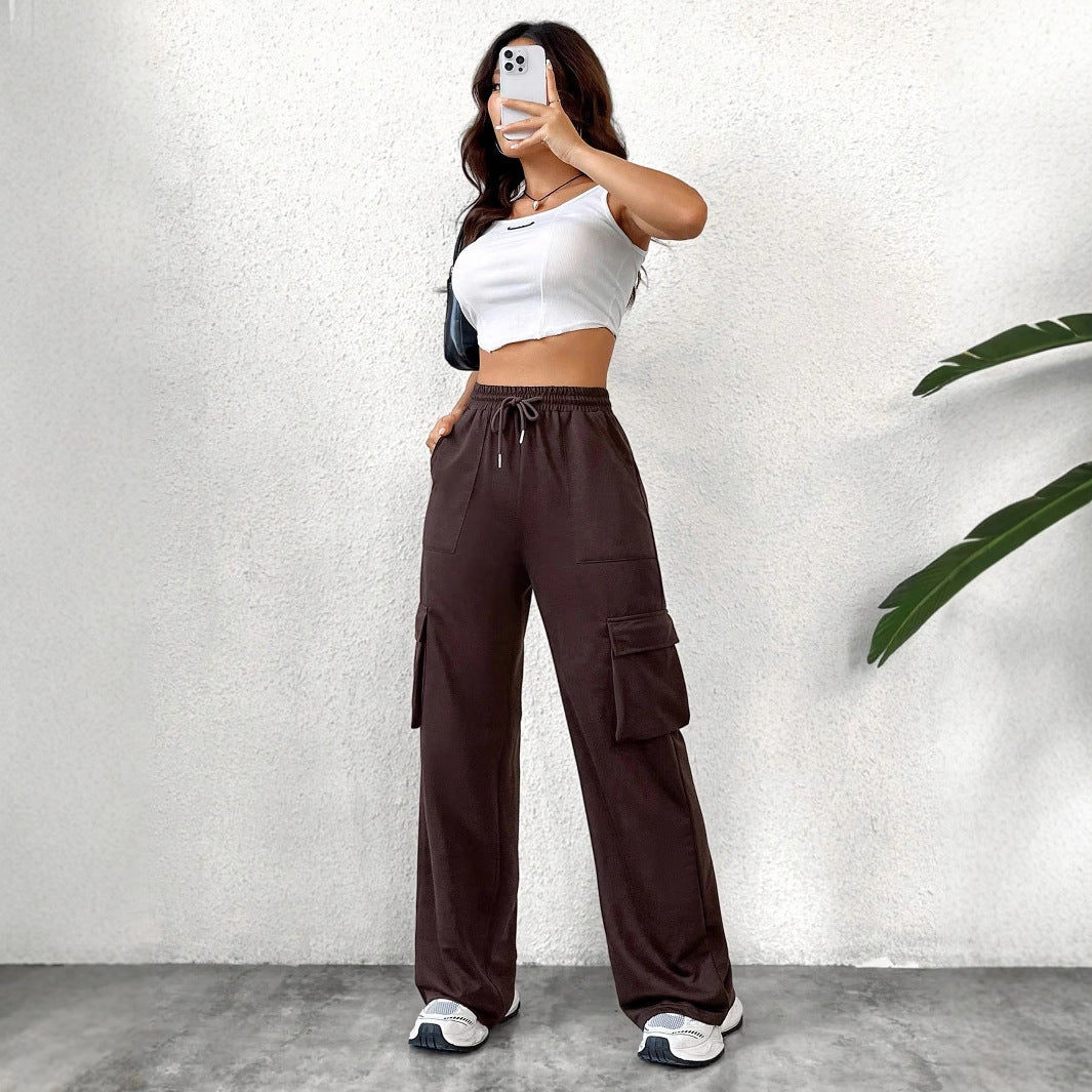 Women Solid Drawstring Casual Cargo Pants 5