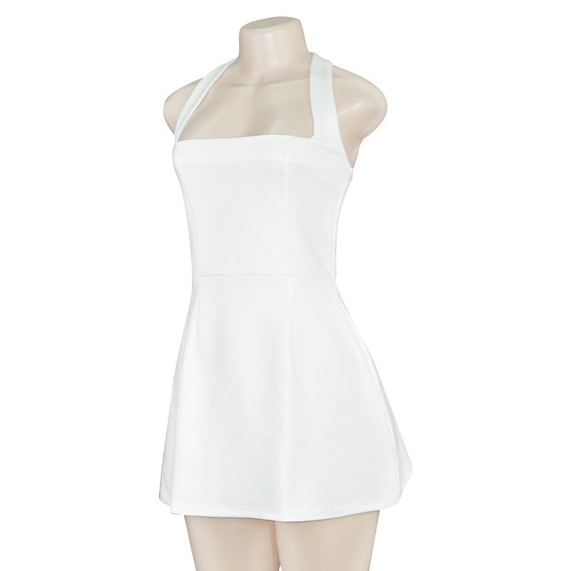 Summer Solid Color Sleeveless Halter Neck Slim High Waist Short Women's Dress 9