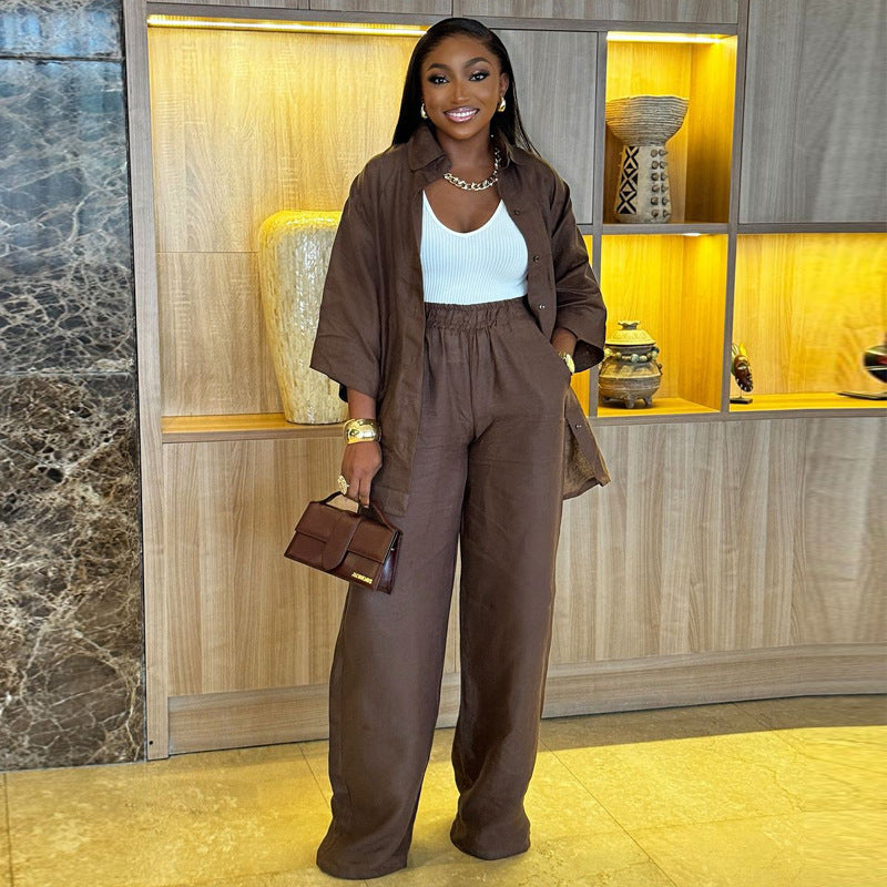 Summer Casual African Women's Three-Quarter Sleeve Shirt Top Pants Two-Piece Set 6