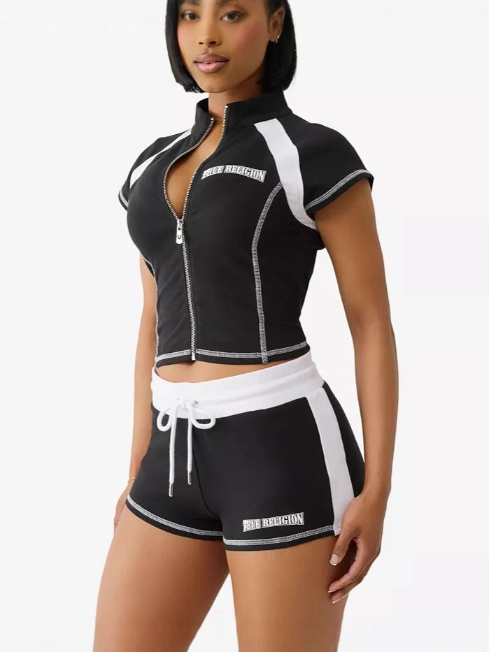 Street Style Zip-Up Casual Sporty Tee & Shorts Set 6