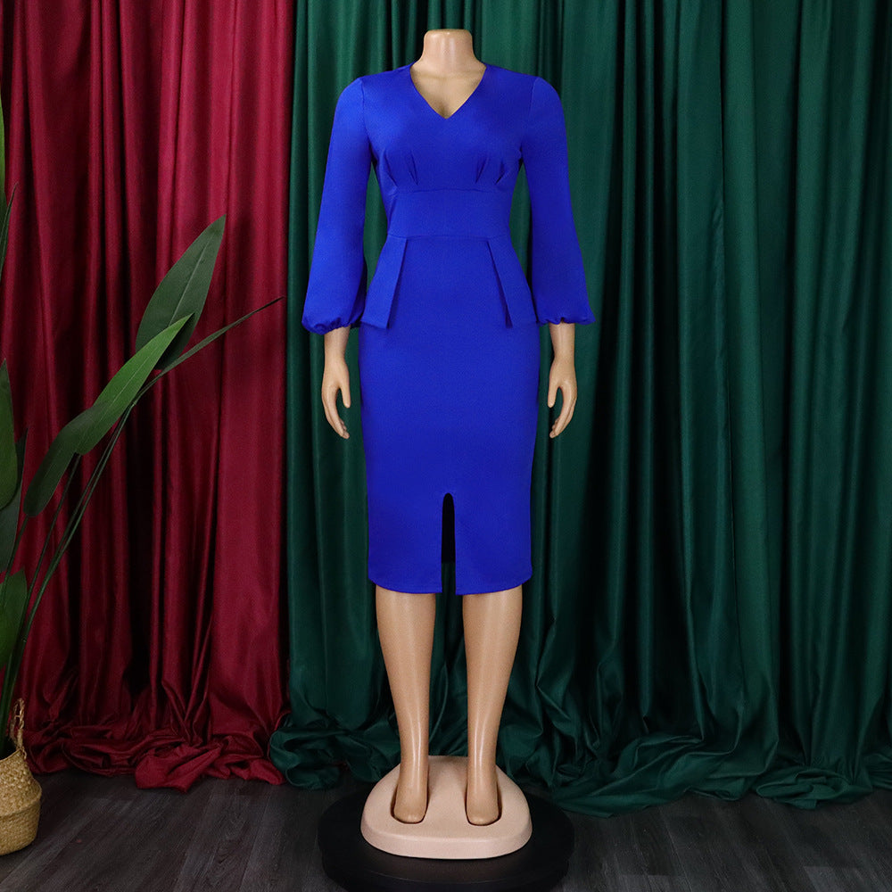 African Women v-neck puff sleeve slit dress 26