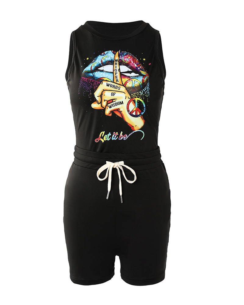 Women'S Sleeveless Print Top + Shorts Two Piece Set 15