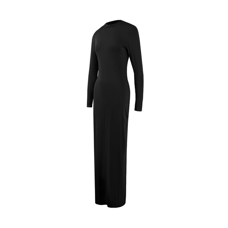 Women Round Neck Long Sleeve Bodycon Maxi Dress 15