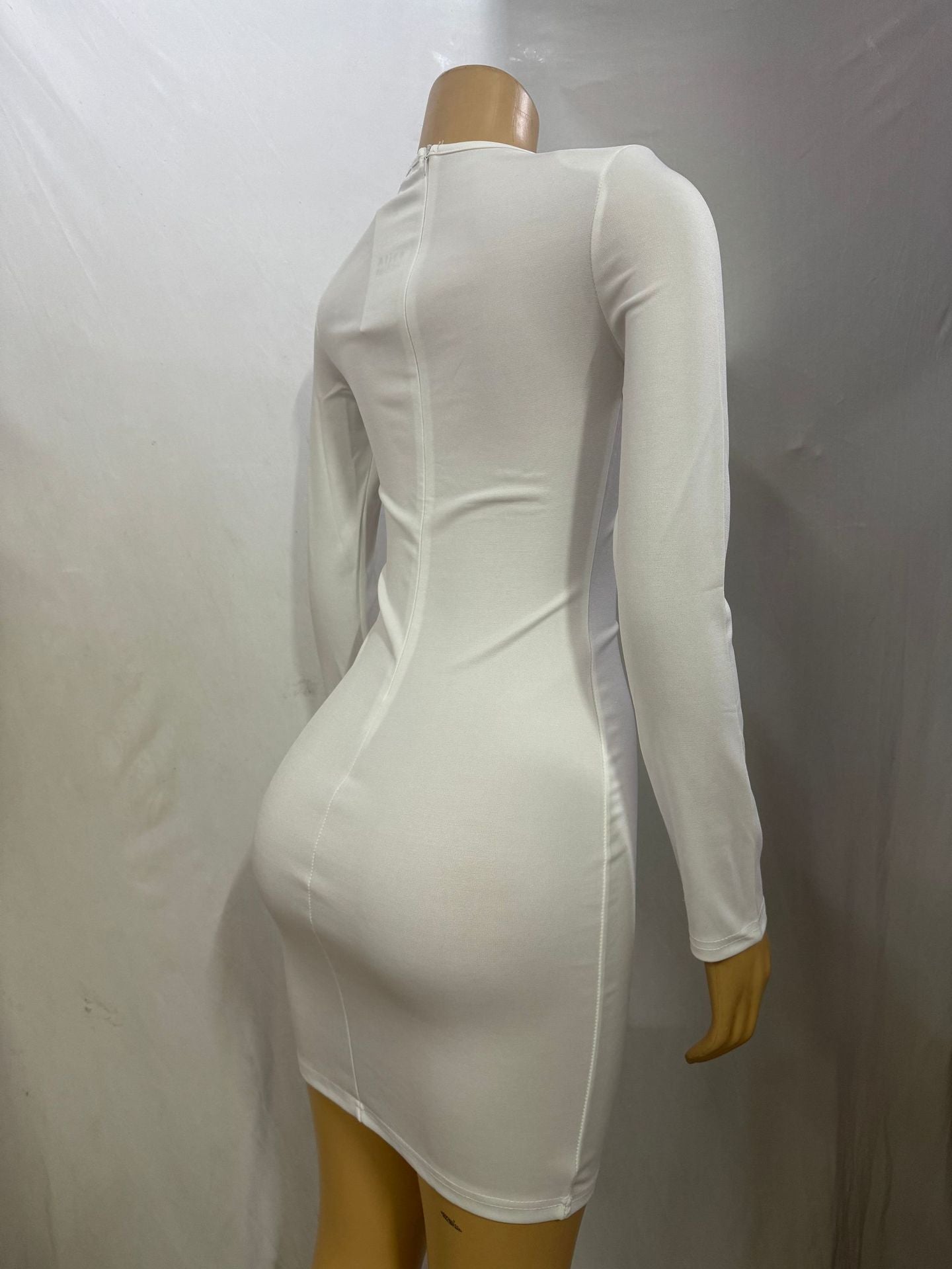 Women Round Neck Sexy Hollow Bodycon Long Sleeve Dress 10