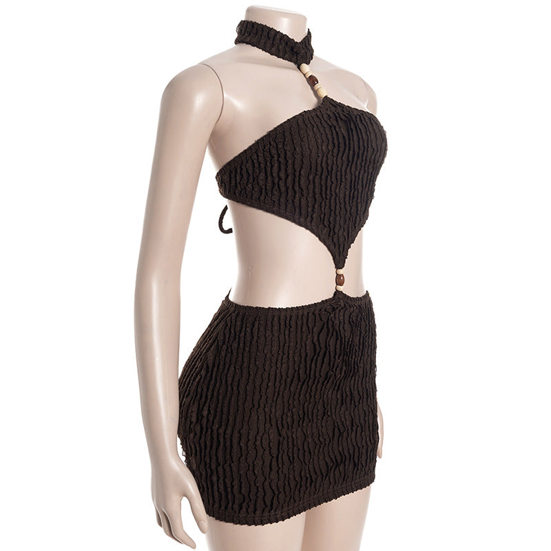 Women Strapless Sleeveless Backless Lace-Up Sexy Mini Dress 9