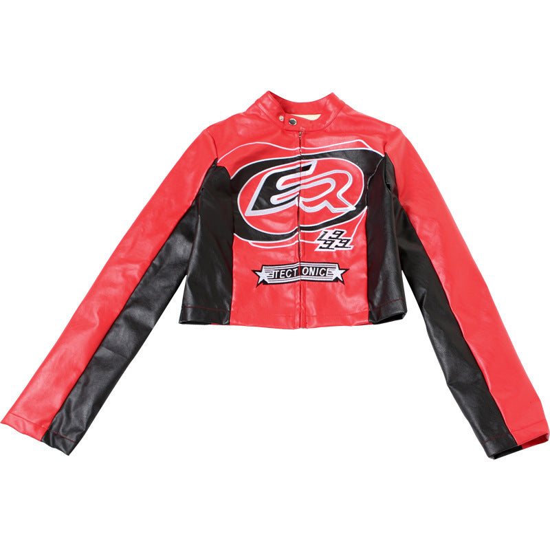 Autumn Winter Sexy Zipper Top Contrast Embroidery Short Fashion Jacket 15