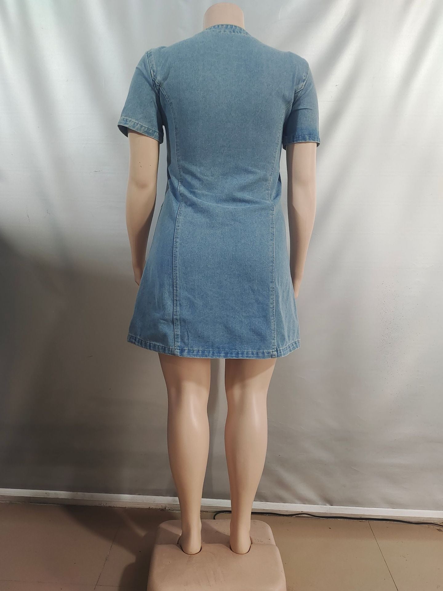 Women's Summer Street Fashion Lace-up Short-Sleeved Denim Dress 7