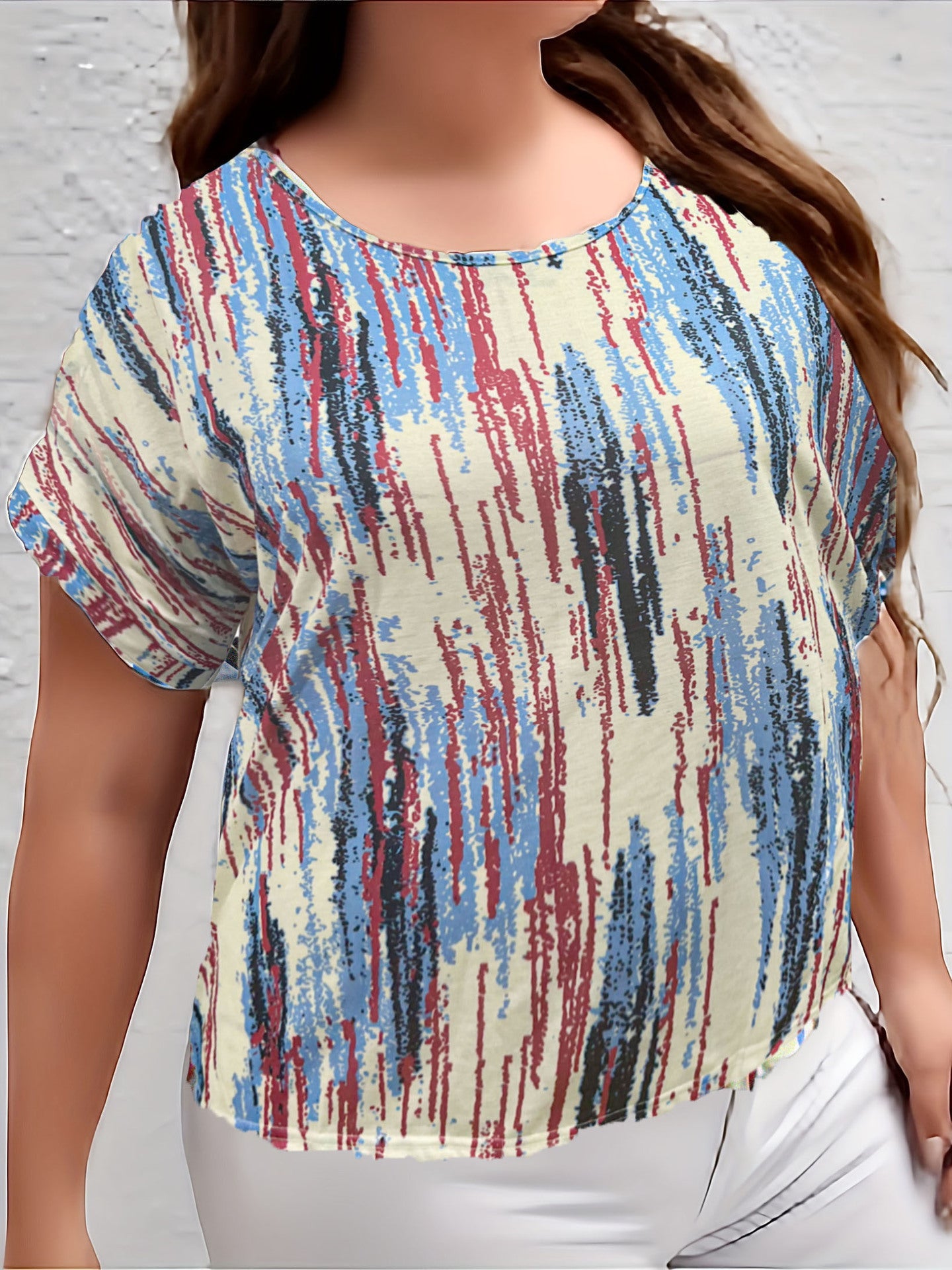 Casual Fashion Loose Short Sleeve Pullover Round Neck Printed Women's Plus Size T-Shirt 3