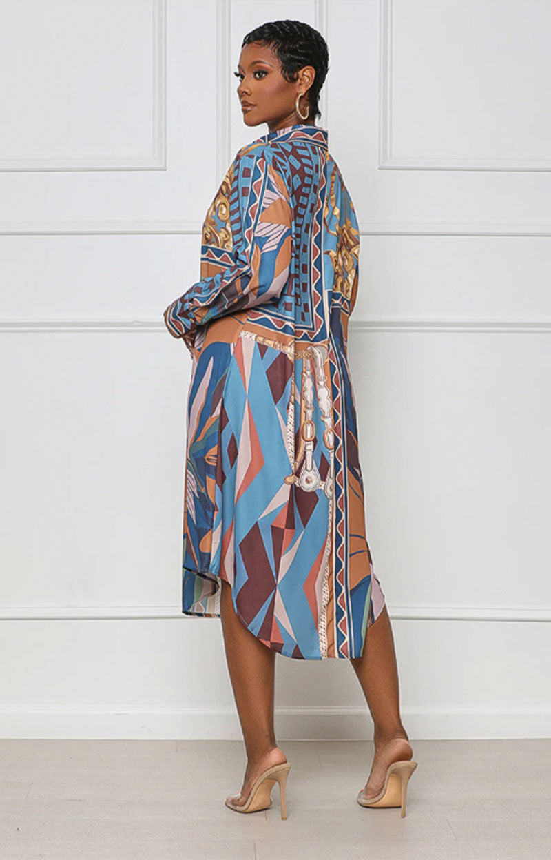 Women'S Autumn Print Loose Plus Size Long Sleeve Shirts Dress