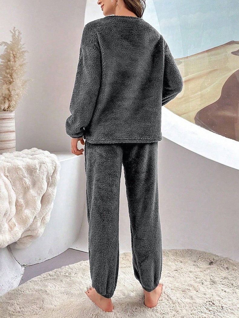 Autumn Winter Fleece Plus Size Two Piece Pajamas Ladies' Home Wear 3