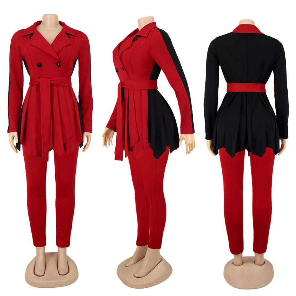 Women Color Block Long Sleeve Jacket and Pant Casual Two Piece Set 15