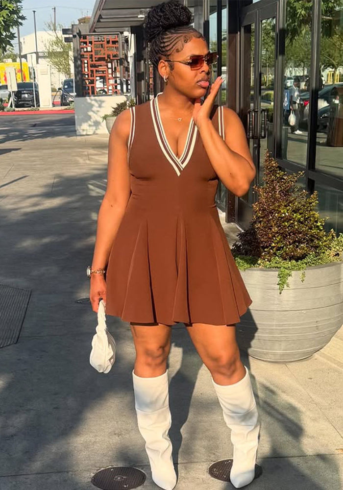 Women Women sexy pleated lotus leaf sleeveless Sundress