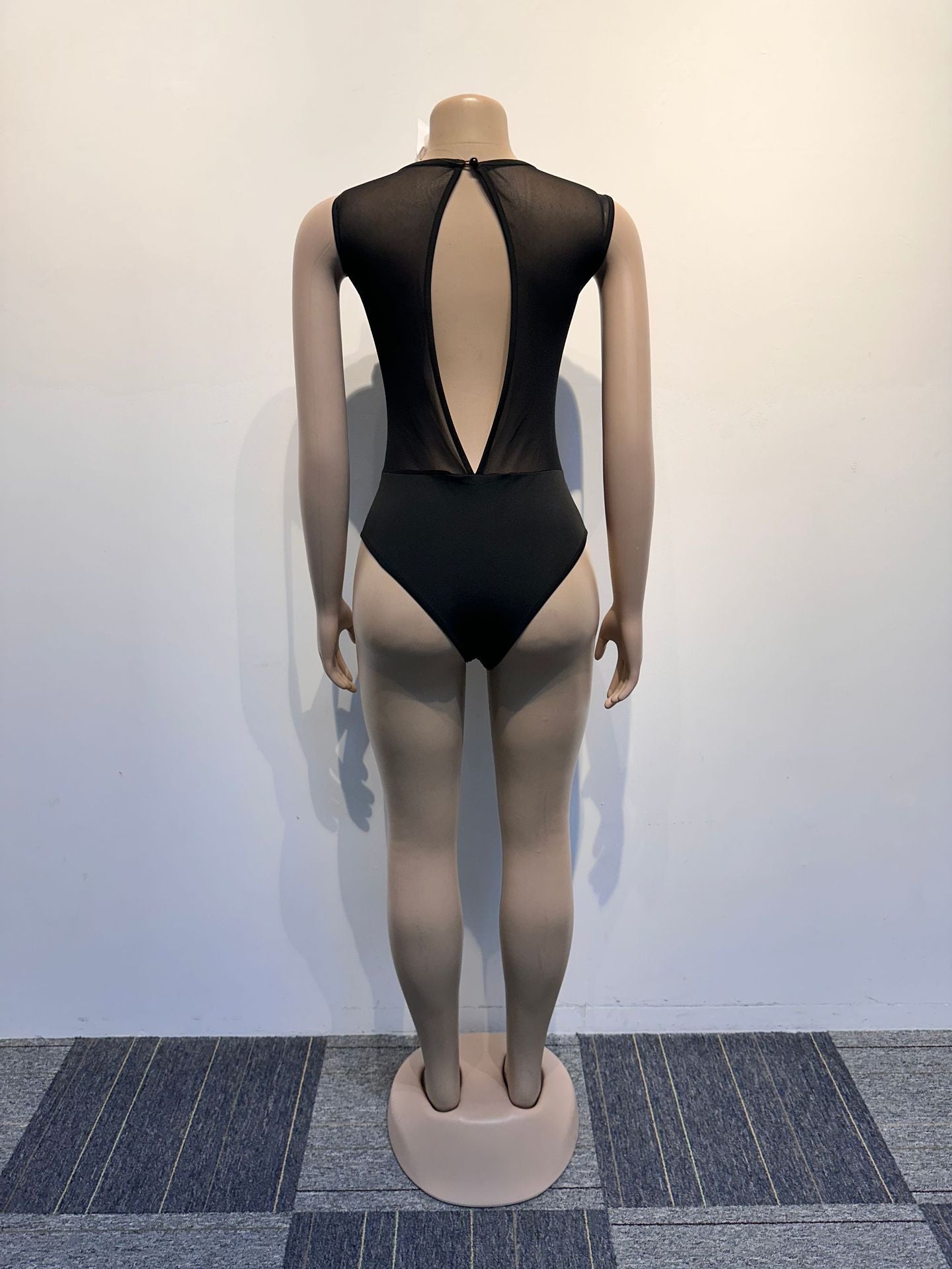 Sexy Beaded See-Through Low Back Mesh Bodysuit Slit Skirt Two-Piece Set 16