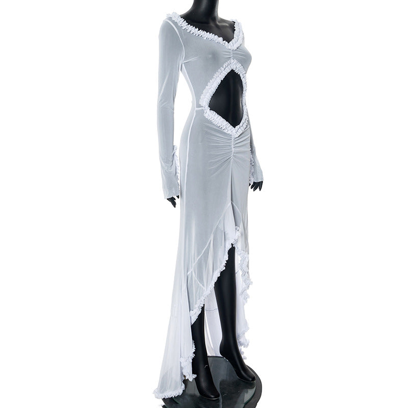 Women Hollow Gathered Lace Dress 28