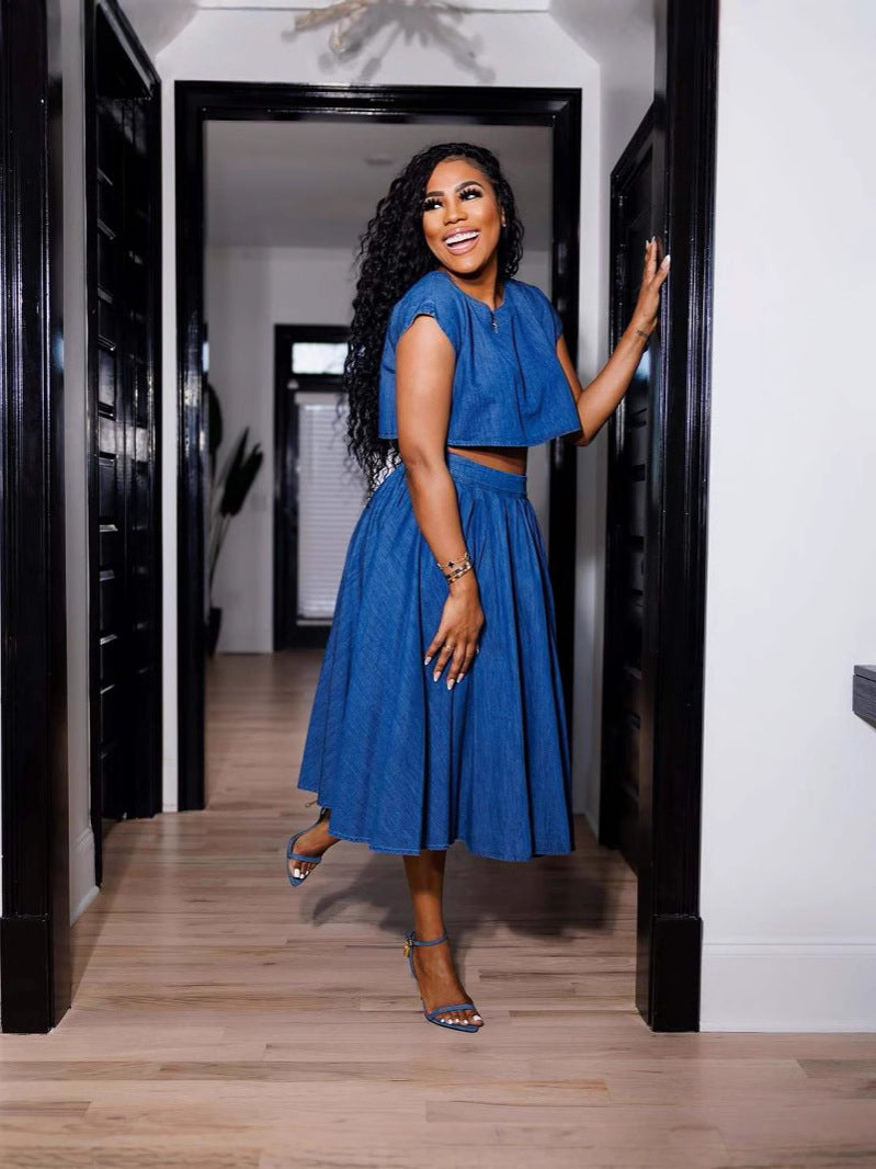 Women Casual Sexy Top and Skirt Denim Two Piece Set