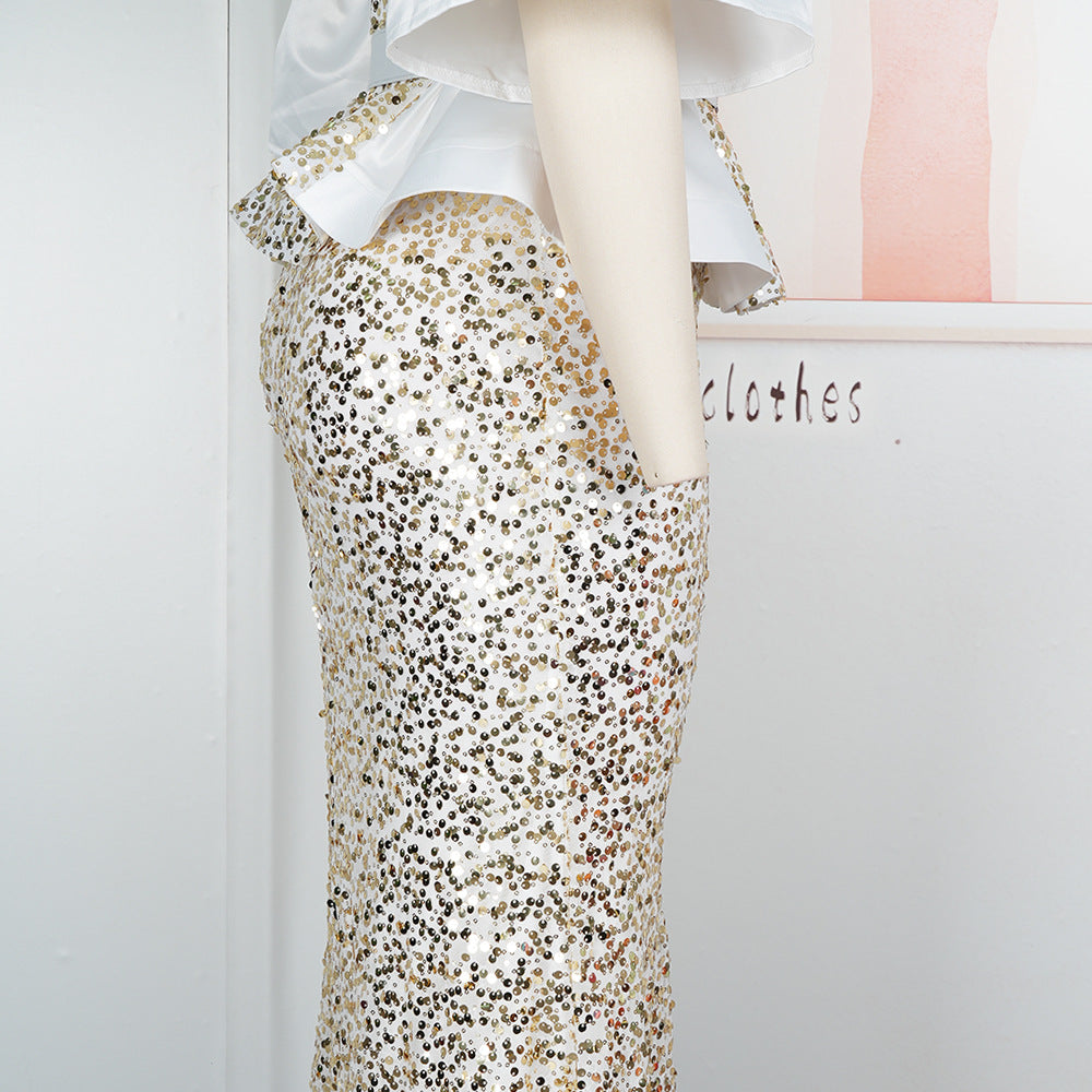 Plus Size Women's Autumn Sequin Mermaid Dress High Waist Party Evening Gown 16