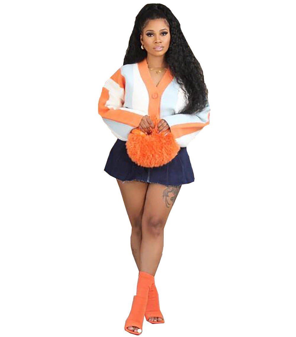 Women Fall/Winter Casual Striped Patchwork Sweater 6