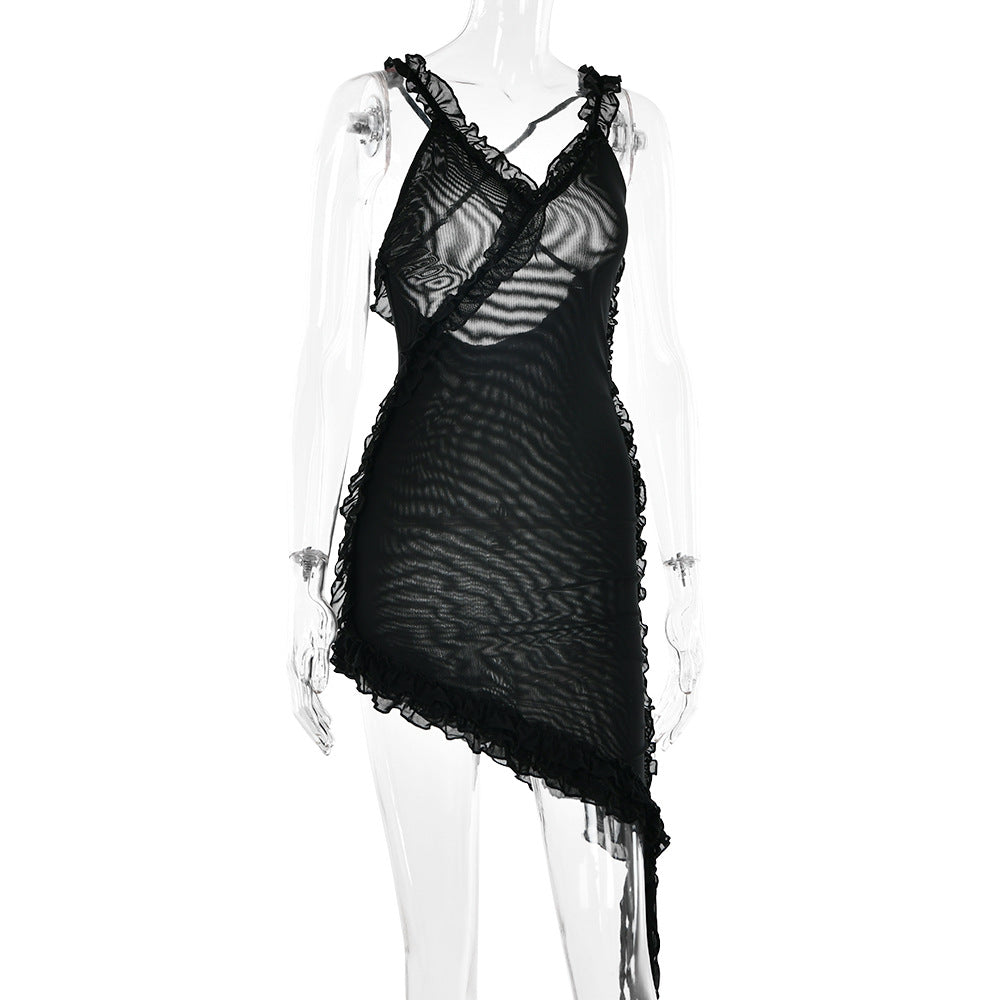 Summer V-neck Sexy Backless Ruffle Strap Dress 9