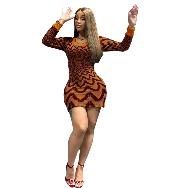 Fall Women knitting contrasting color sexy Bodycon dress 6