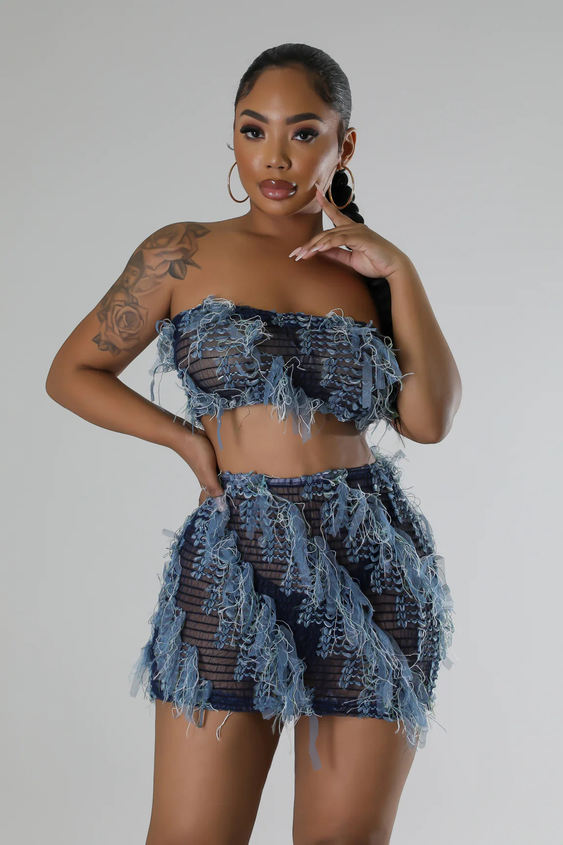 Women's Strapless High-Waist Slim Fit Sexy Mini Skirt Set