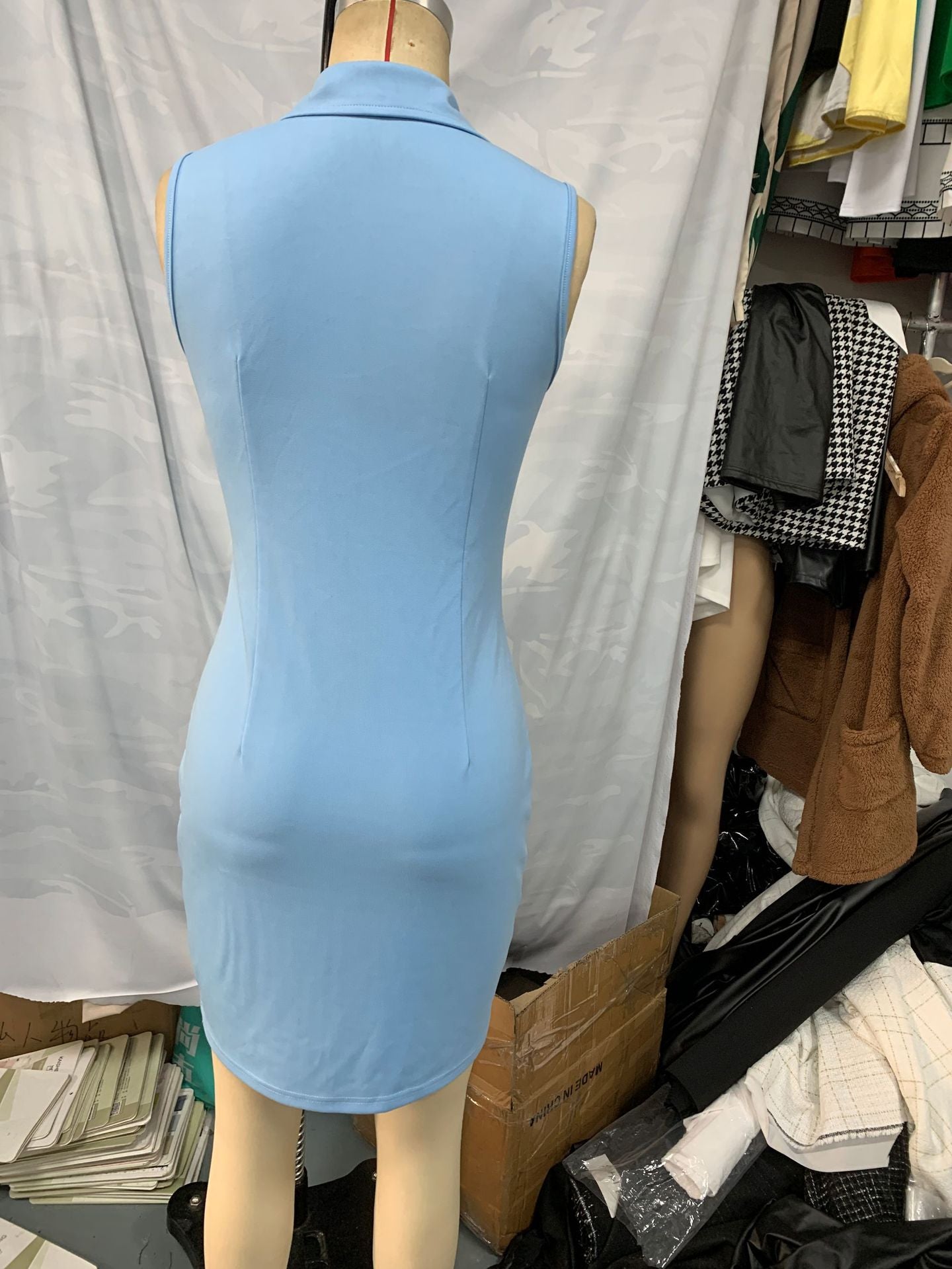 Summer Turn-Down Collar Sleeveless Bodycon Dress 6