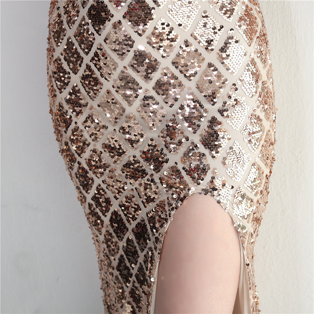 Sequined Strap Slit Bodycon Sexy Long Evening Dress 29