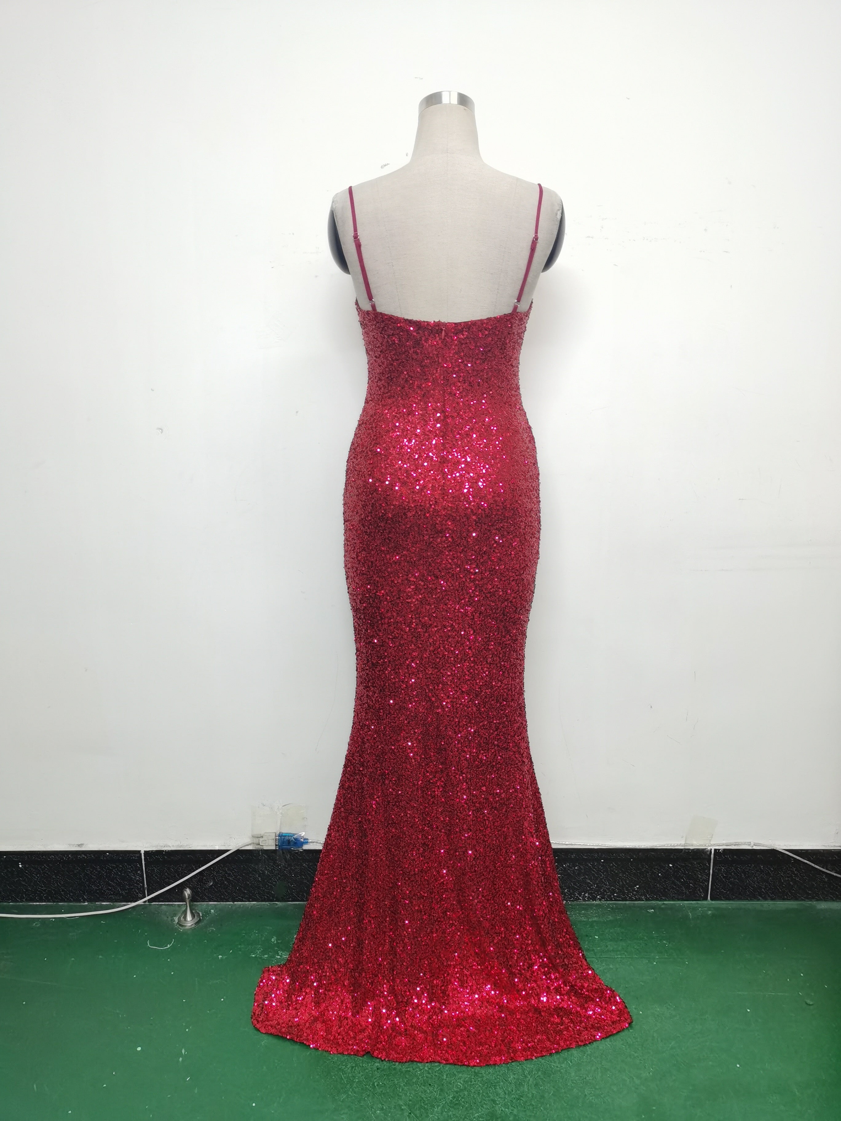Women sequined sexy split sling evening dress 35