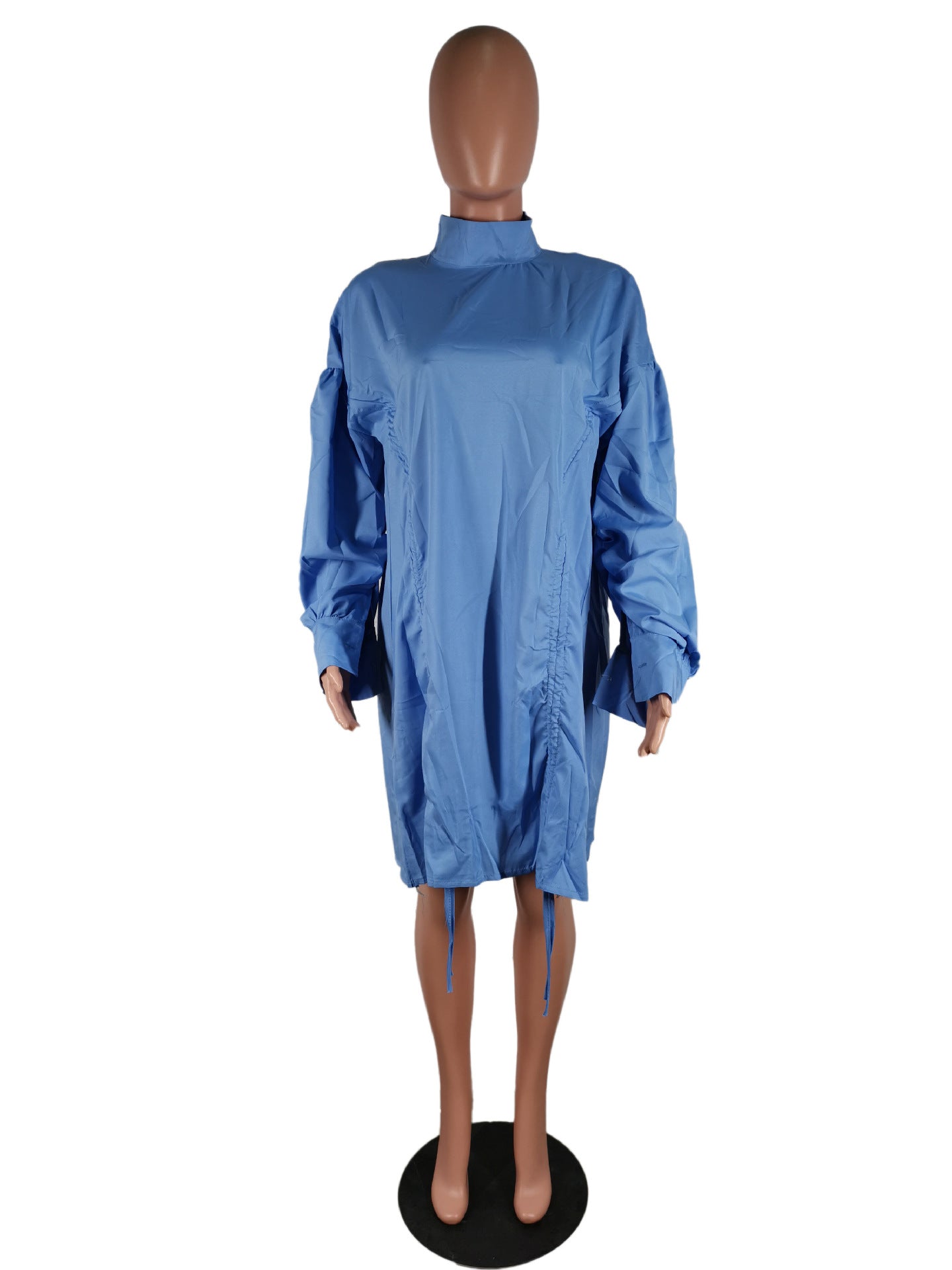 Women Stand Collar Shirt Dress 16