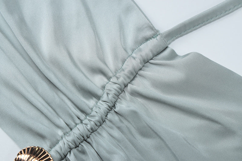 Women's Summer Solid Color Halter Neck Fashion Two-Piece Skirt Set 13