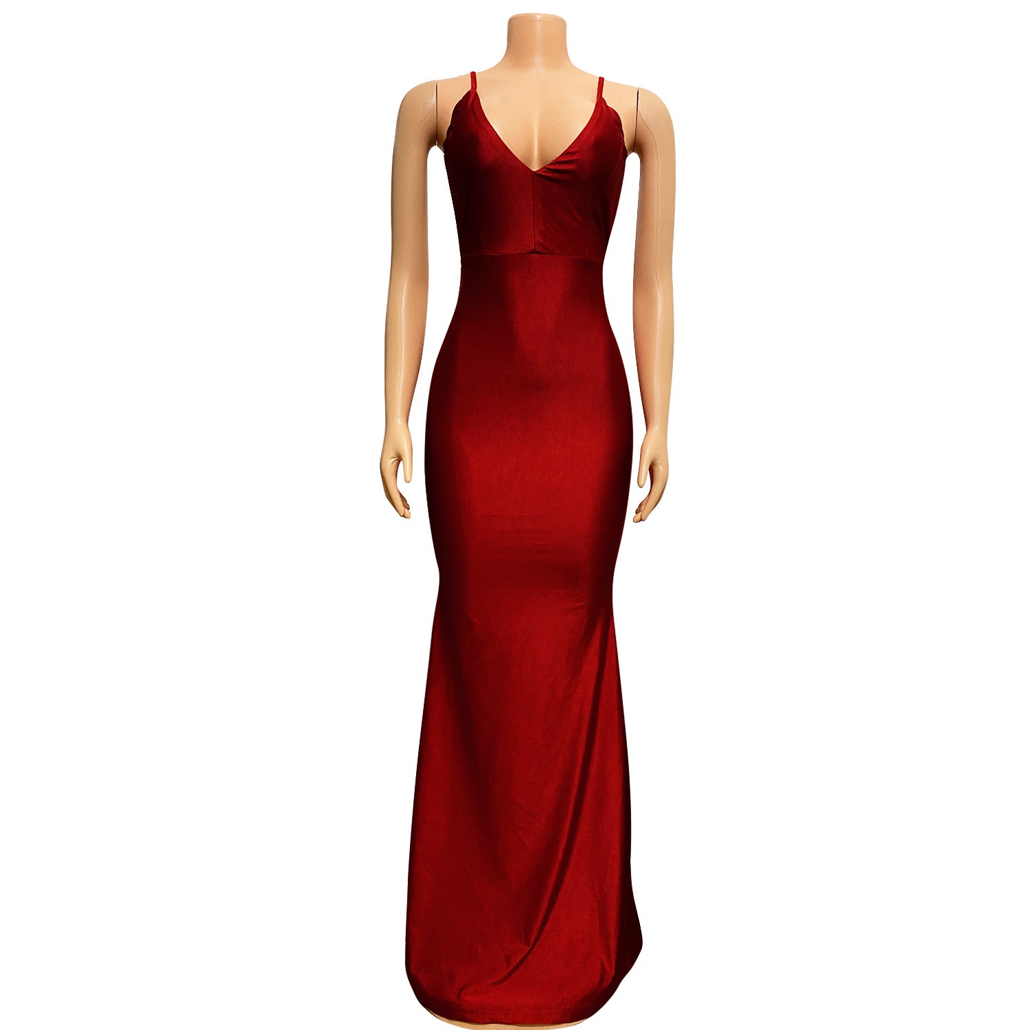 Women Sexy Sleeveless V-Neck Bodycon Long Fishtail Evening Dress 14