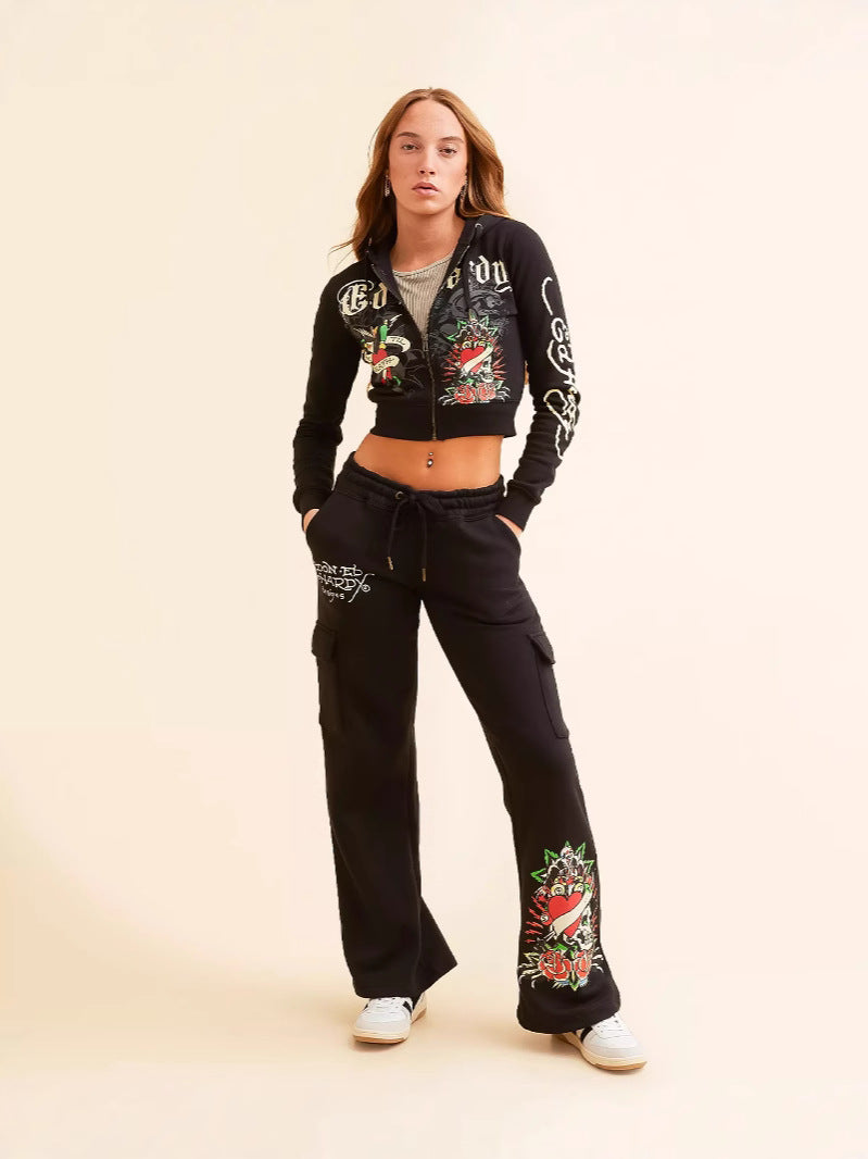 Women Fashion Casual Ladies Printed Hoodie Pants Set Sportswear 7