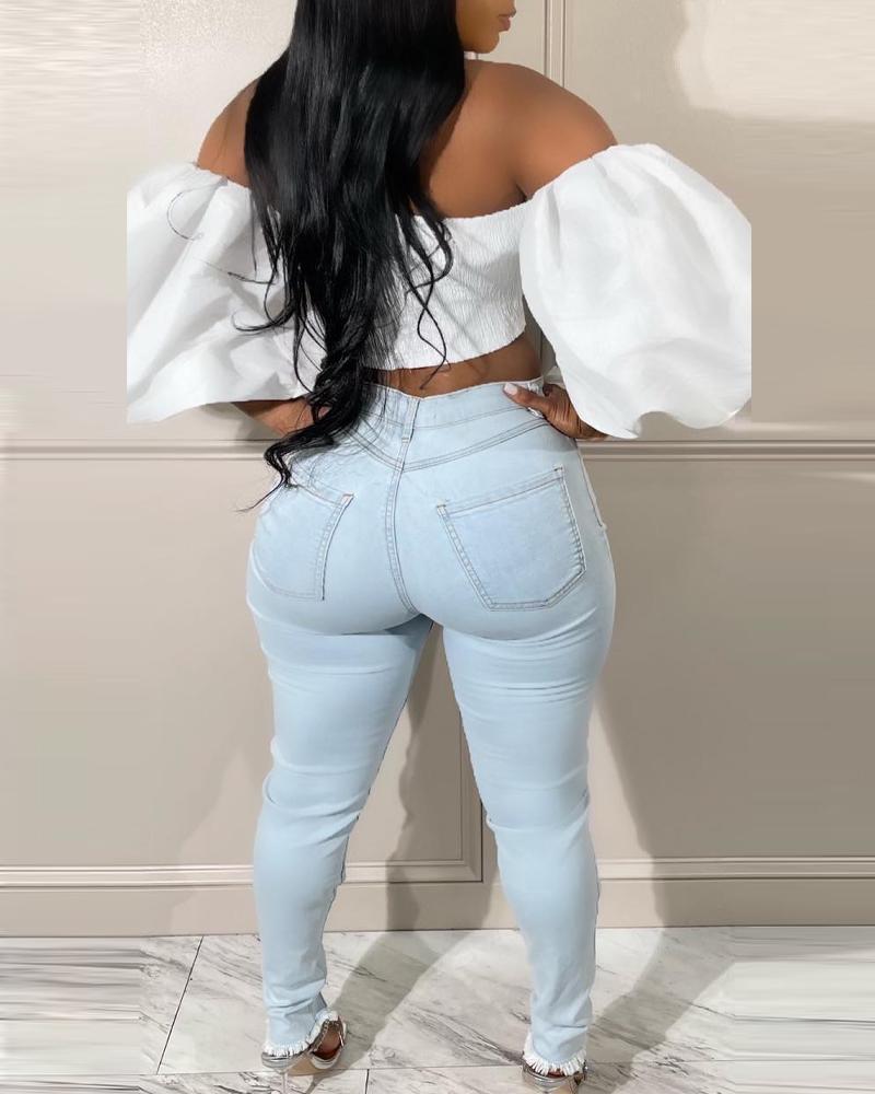 Women Summer Ripped Underwire Patchwork Denim Pant 4