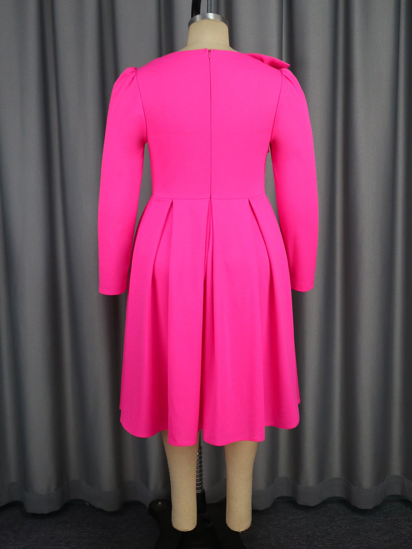 Plus Size Women Autumn Formal Party Party Elegant Bow Long Sleeve Dress 6