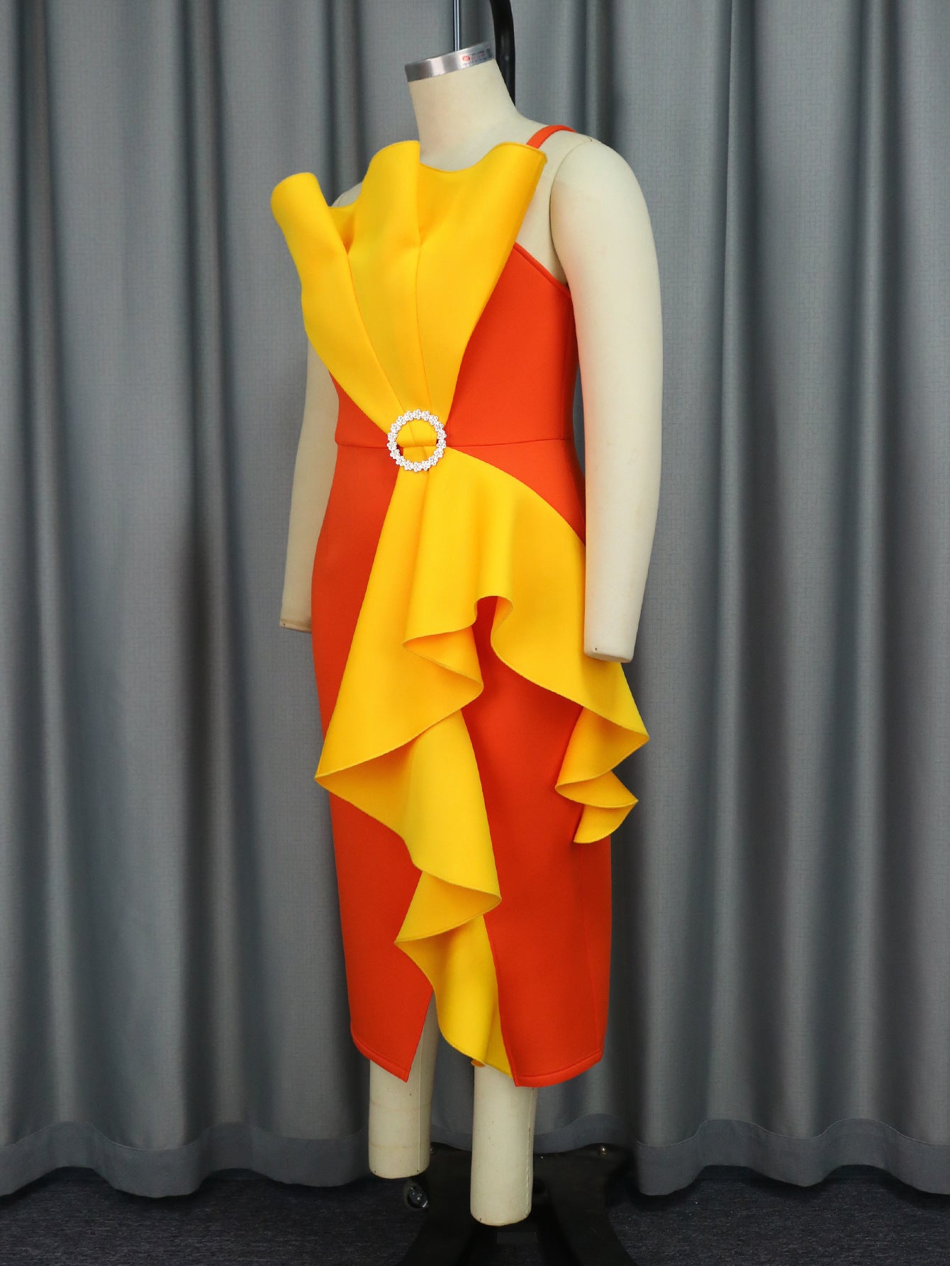 Women Contrast Color Ruffle Formal Party Strapless Dress 3