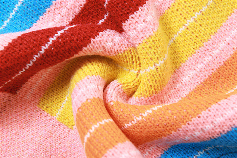 Autumn Women's Fashion Contrast Color Knitting Striped Long Sleeve Cardigan Loose Casual Top 16