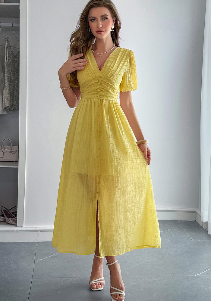 Spring/Summer Women's Chic Holidays Deep-V Short-Sleeve Long Dress